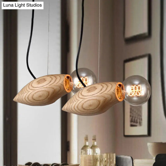 Nordic Wood Pendant Light With Beige Birdie Design And Open Bulb