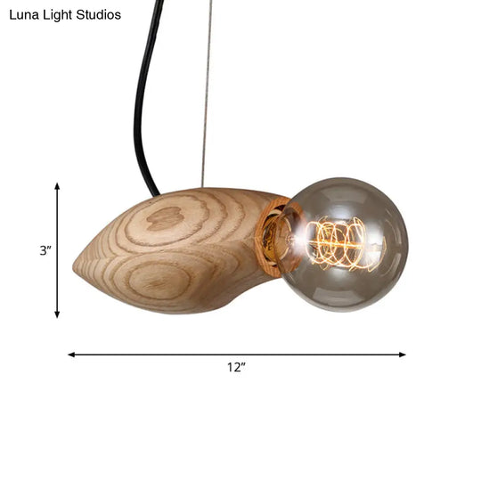 Nordic Wood Pendant Light With Beige Birdie Design And Open Bulb