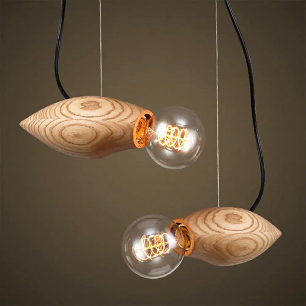 Birdie Pendant Light Kit - Nordic Wood Fixture With Open Bulb Design Brown