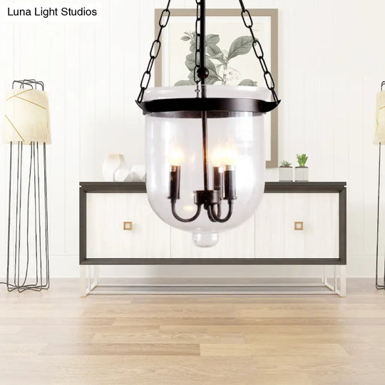 Birdun - Industrial 3-Light Suspension Chandelier With Clear Glass Urn Shade