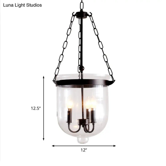 Birdun - Industrial 3-Light Suspension Chandelier With Clear Glass Urn Shade