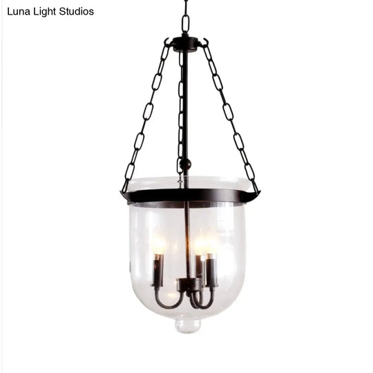 Birdun - Industrial 3-Light Suspension Chandelier With Clear Glass Urn Shade