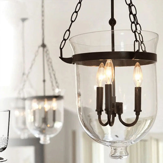 Birdun - Industrial 3-Light Suspension Chandelier With Clear Glass Urn Shade Black