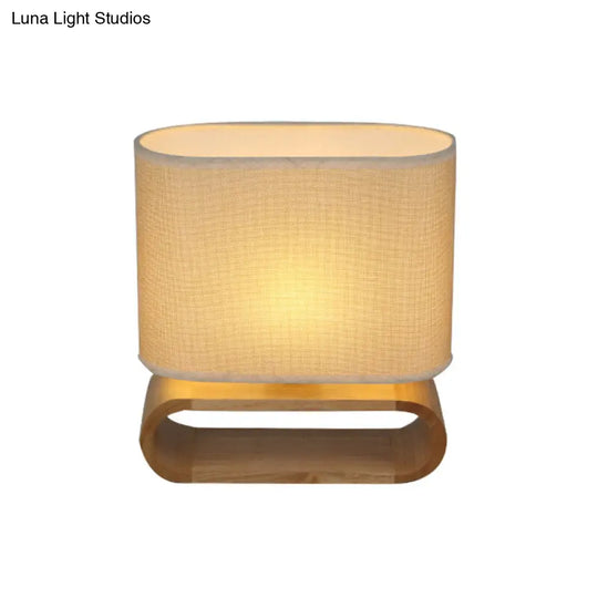 Minimalistic Wood Oval Nightstand Lamp - Single Fabric Table Light For Kids Bedroom