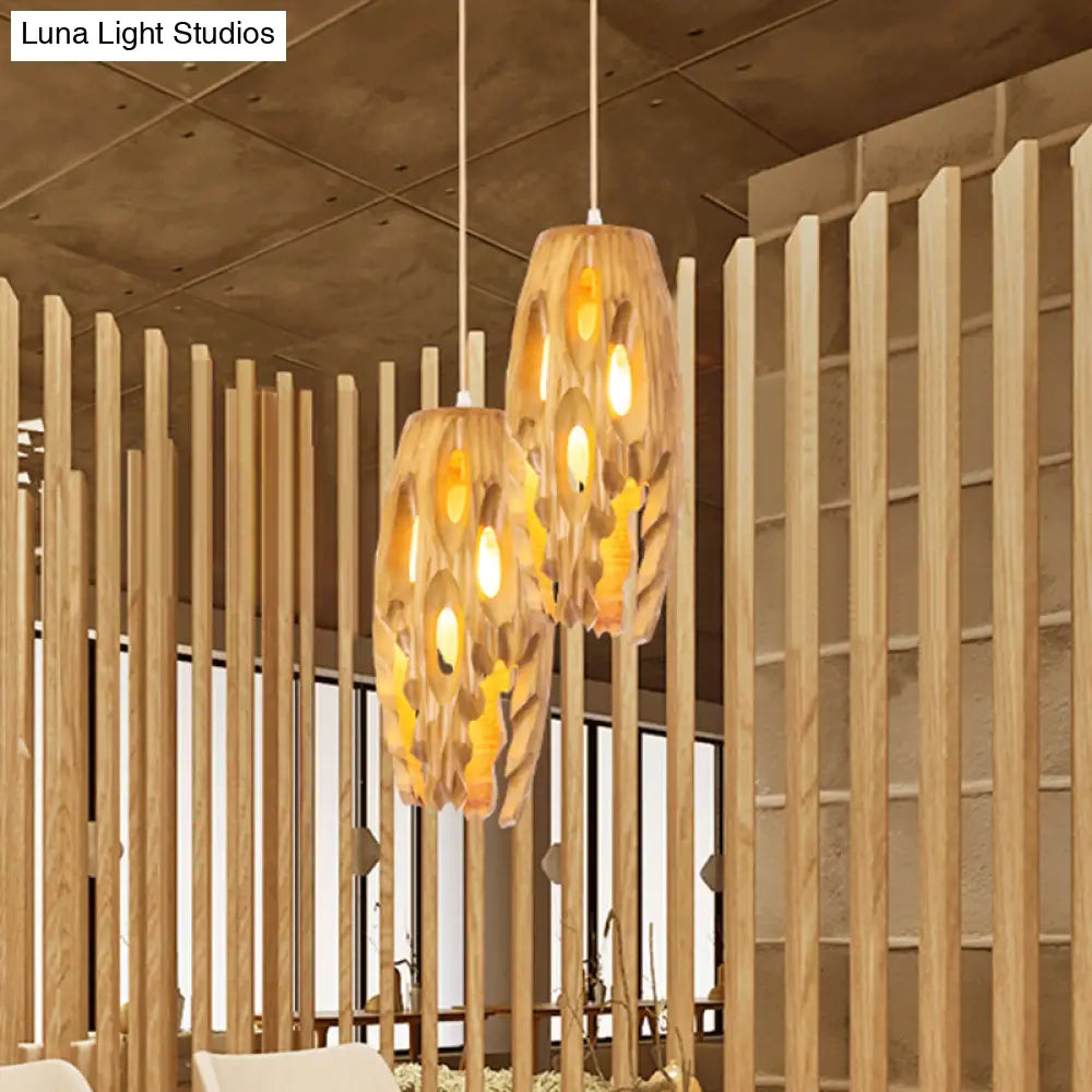 Bistro Lodge Pendant Ceiling Light - Cylindrical Cutouts Wood Finish