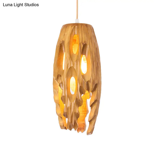 Bistro Lodge Pendant Ceiling Light - Cylindrical Cutouts Wood Finish