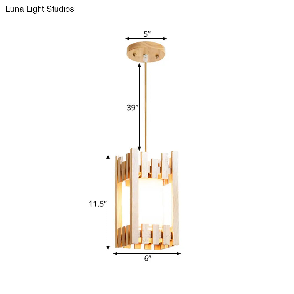 Bistro Pendant Light With Wood Cage Guard And Cylinder Shade