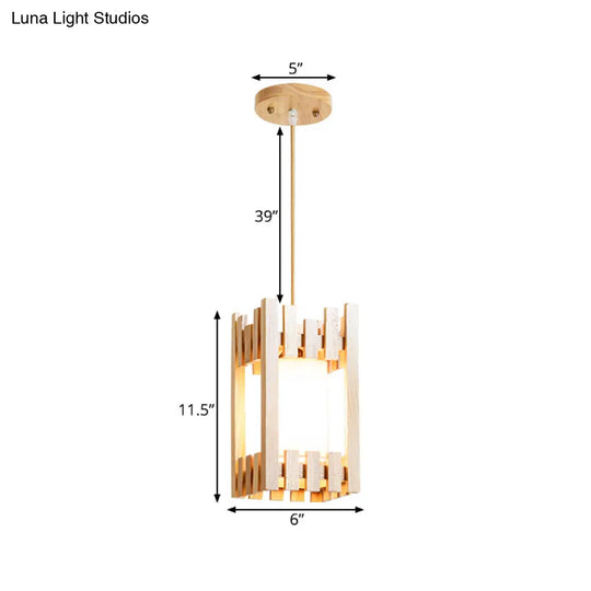 Bistro Pendant Light With Wood Cage Guard And Cylinder Shade