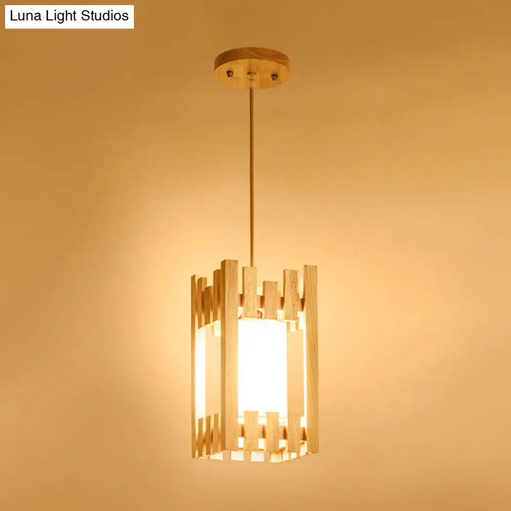 Bistro Pendant Light With Wood Cage Guard And Cylinder Shade