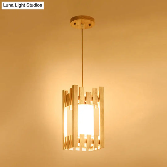 Bistro Pendant Light With Wood Cage Guard And Cylinder Shade