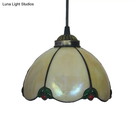 Baroque Beige/Blue/Green Glass Domed Shade Hanging Pendant Lamp For Dining Room - Black 1 Light