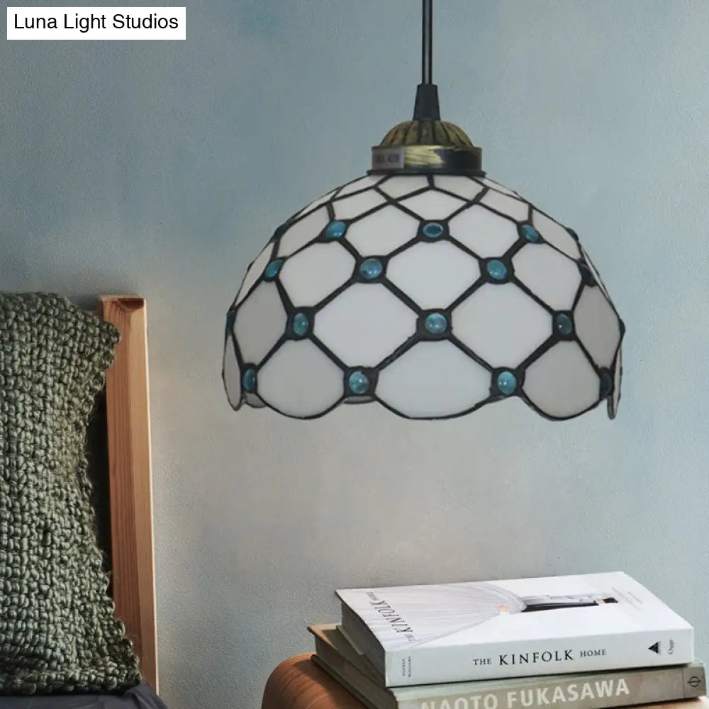 Black 1-Light Pendant Lamp With Baroque Beige/Blue/Green Glass Shade - Perfect For Dining Room