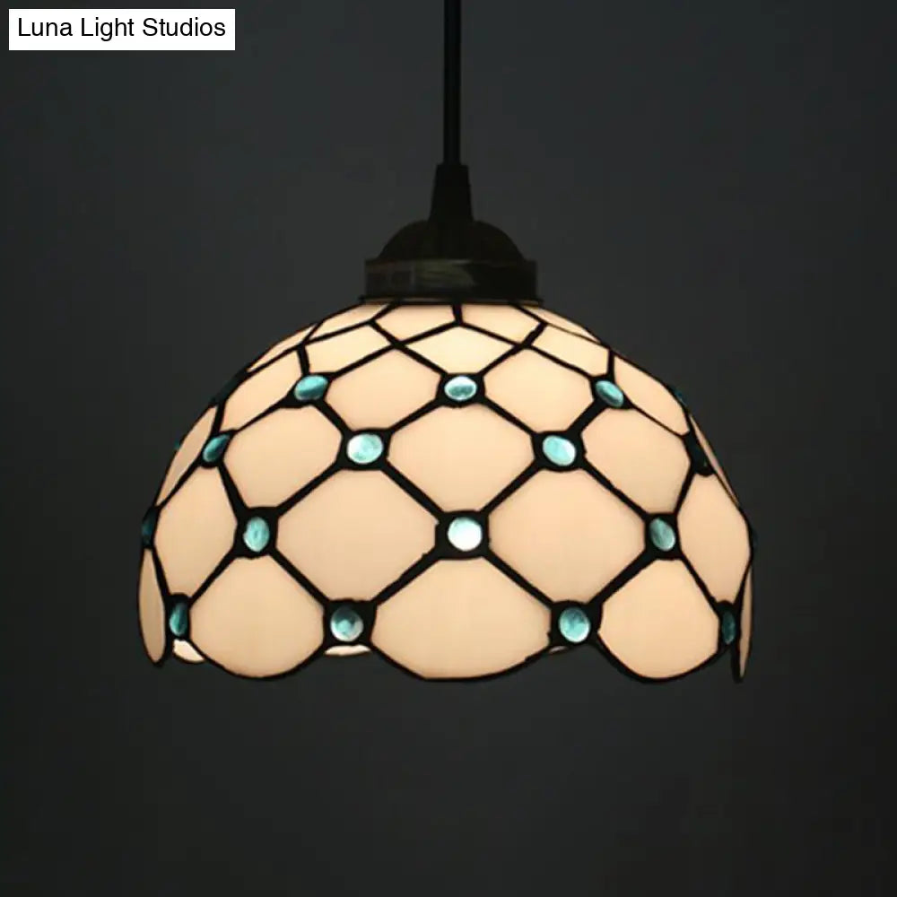 Black 1-Light Pendant Lamp With Baroque Beige/Blue/Green Glass Shade - Perfect For Dining Room