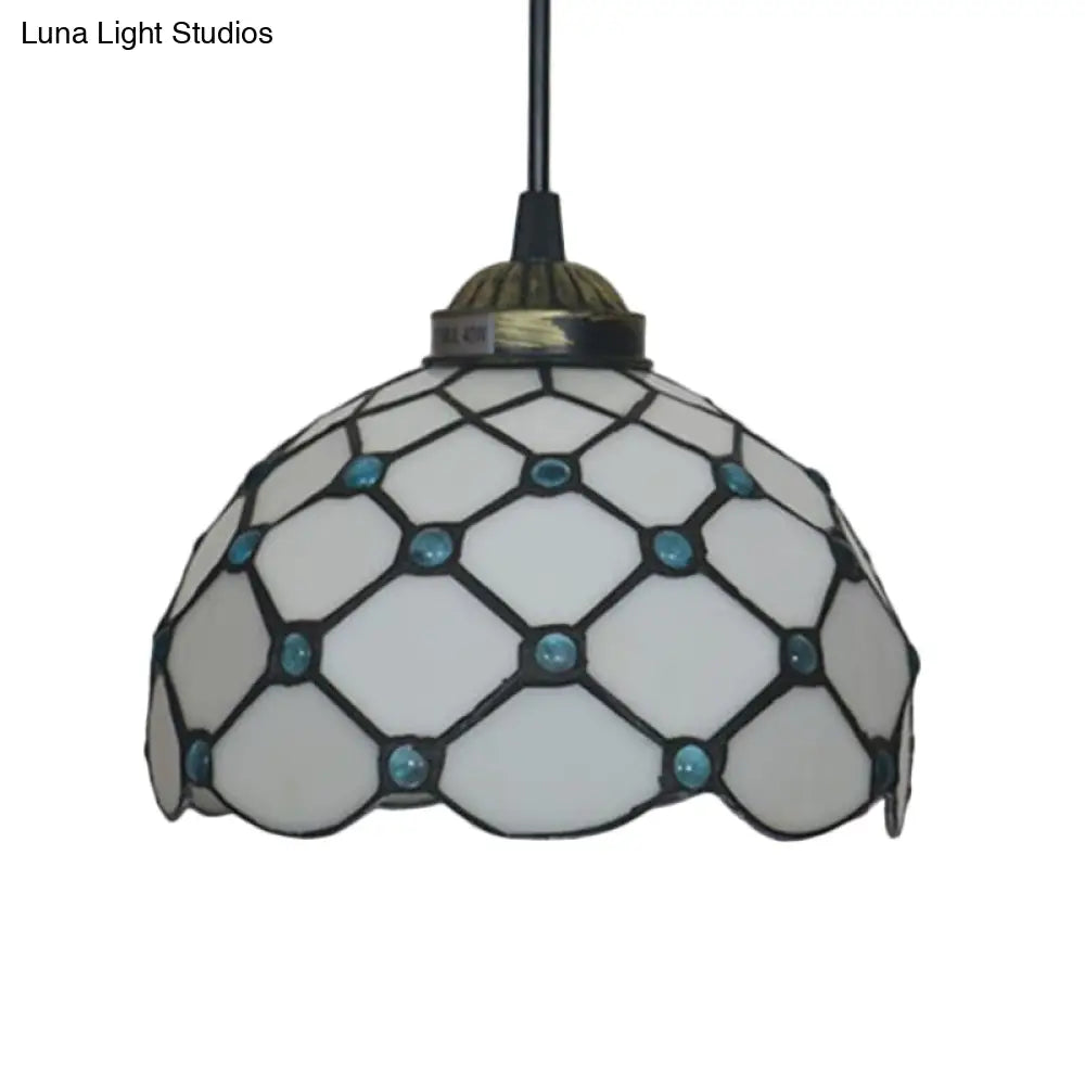 Black 1-Light Pendant Lamp With Baroque Beige/Blue/Green Glass Shade - Perfect For Dining Room