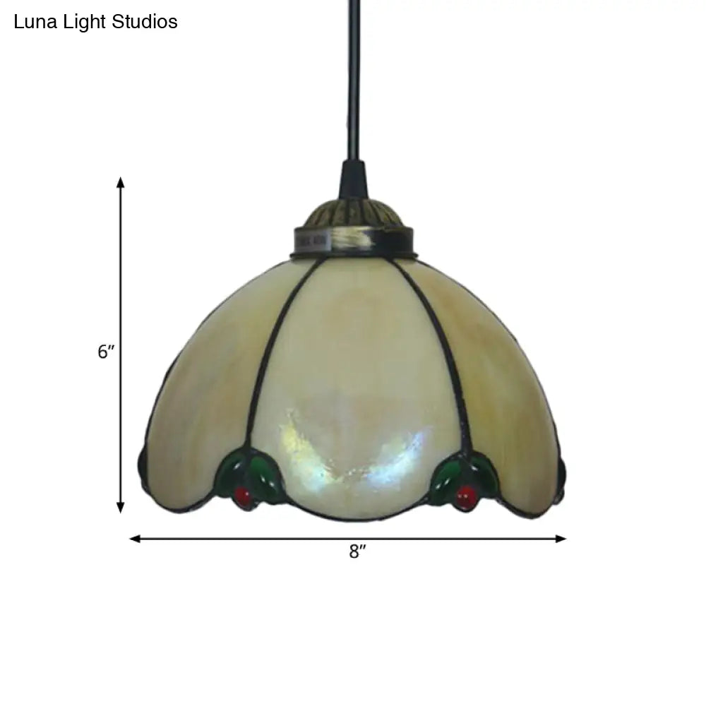 Black 1-Light Pendant Lamp With Baroque Beige/Blue/Green Glass Shade - Perfect For Dining Room