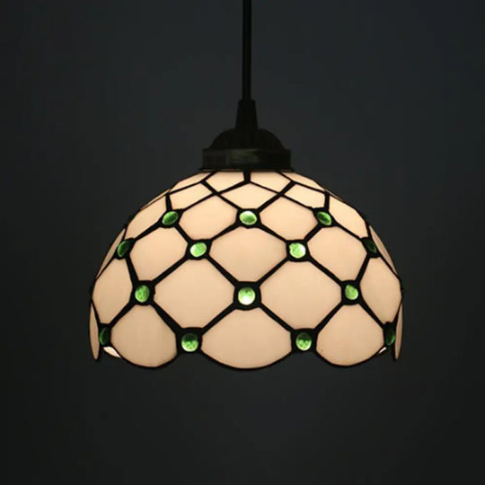 Black 1-Light Pendant Lamp With Baroque Beige/Blue/Green Glass Shade - Perfect For Dining Room Green