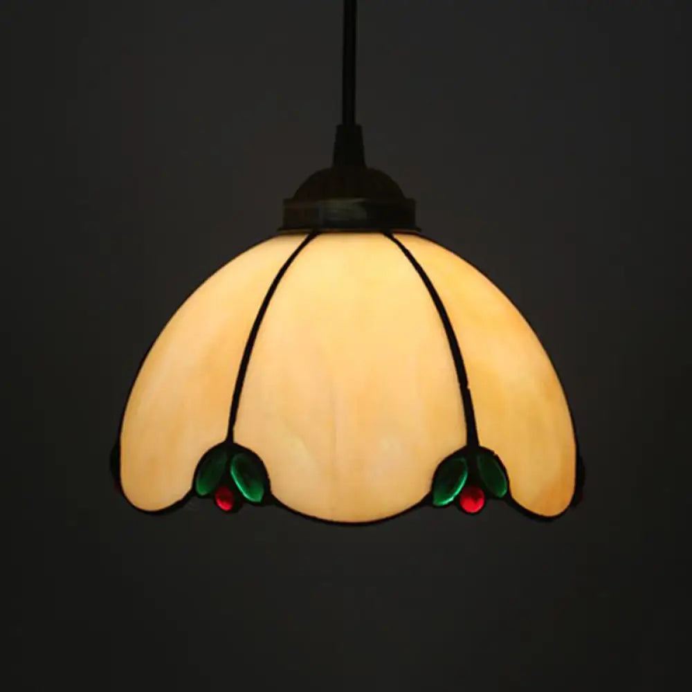 Black 1-Light Pendant Lamp With Baroque Beige/Blue/Green Glass Shade - Perfect For Dining Room Beige