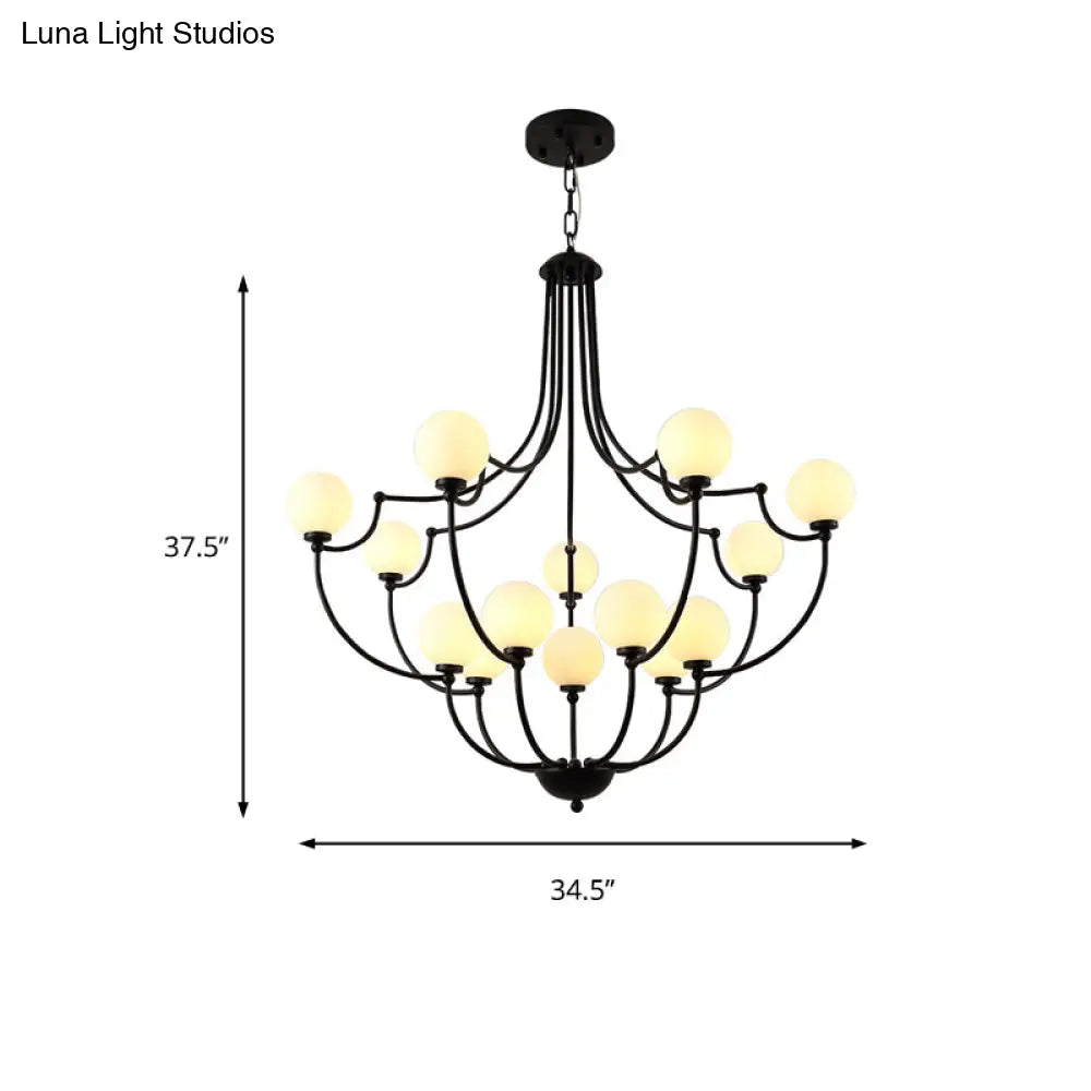 Black 14-Light Chandelier With Frosted Glass Traditional Molecular Pendant Lamp For Living Room