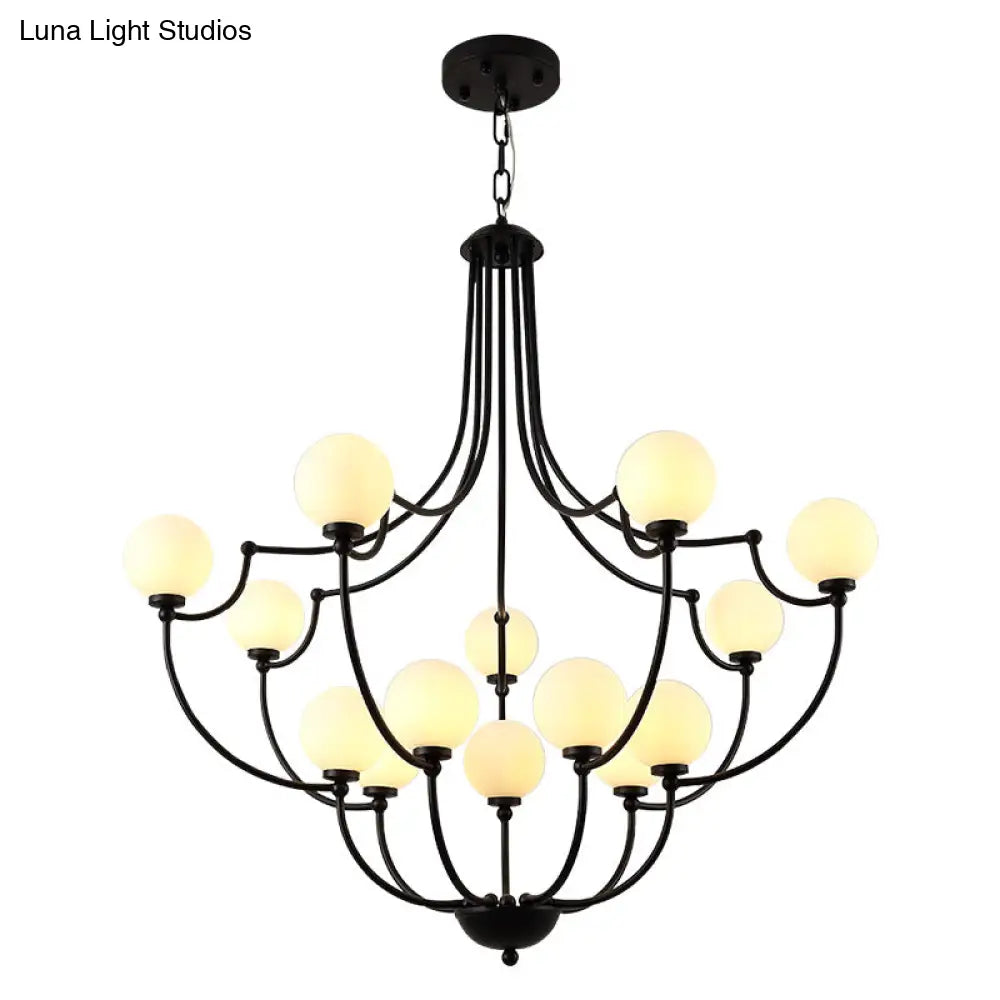 Black 14-Light Chandelier With Frosted Glass Traditional Molecular Pendant Lamp For Living Room