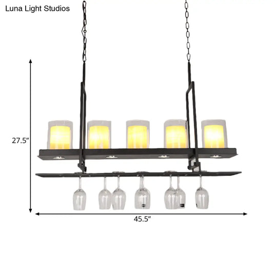 Black 3/5-Light Island Light Fixture With Clear Glass Cylindrical Pendant For Dining Room -