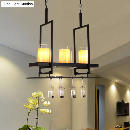 Black 3/5-Light Island Light Fixture With Clear Glass Cylindrical Pendant For Dining Room -