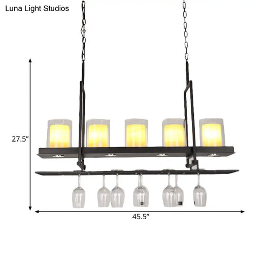 Traditional Black Island Light Fixture With Clear Glass Cylindrical Pendant Lighting For Dining Room