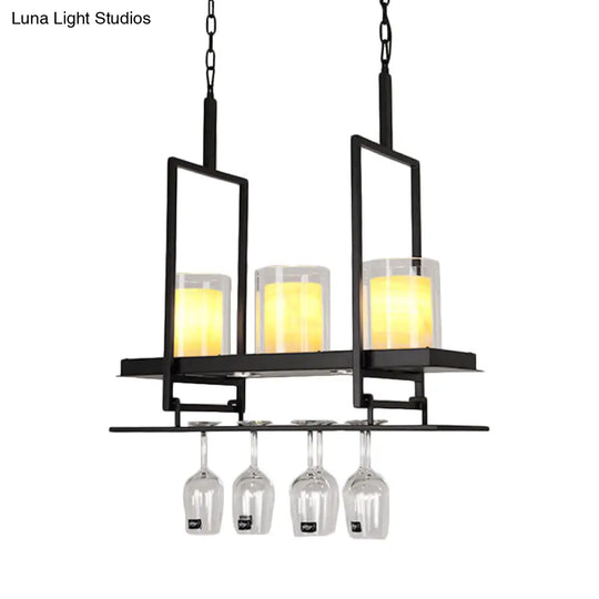 Black 3/5-Light Island Light Fixture With Clear Glass Cylindrical Pendant For Dining Room -