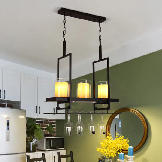 Black 3/5-Light Island Light Fixture With Clear Glass Cylindrical Pendant For Dining Room -