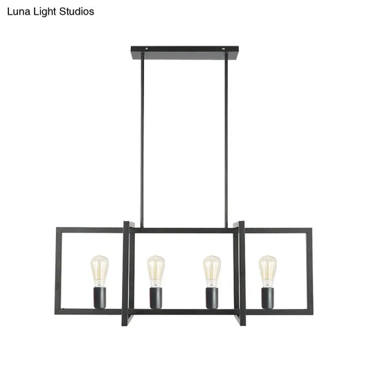 Black 4-Head Industrial Metal Pendant Light For Living Room