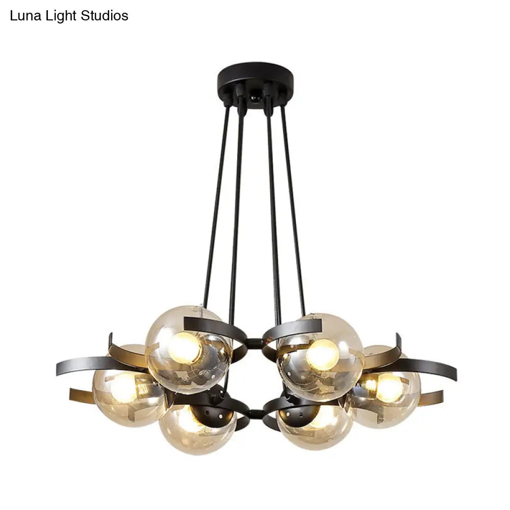 Black 6-Light Industrial Pendant With Clear Glass Ball Shades