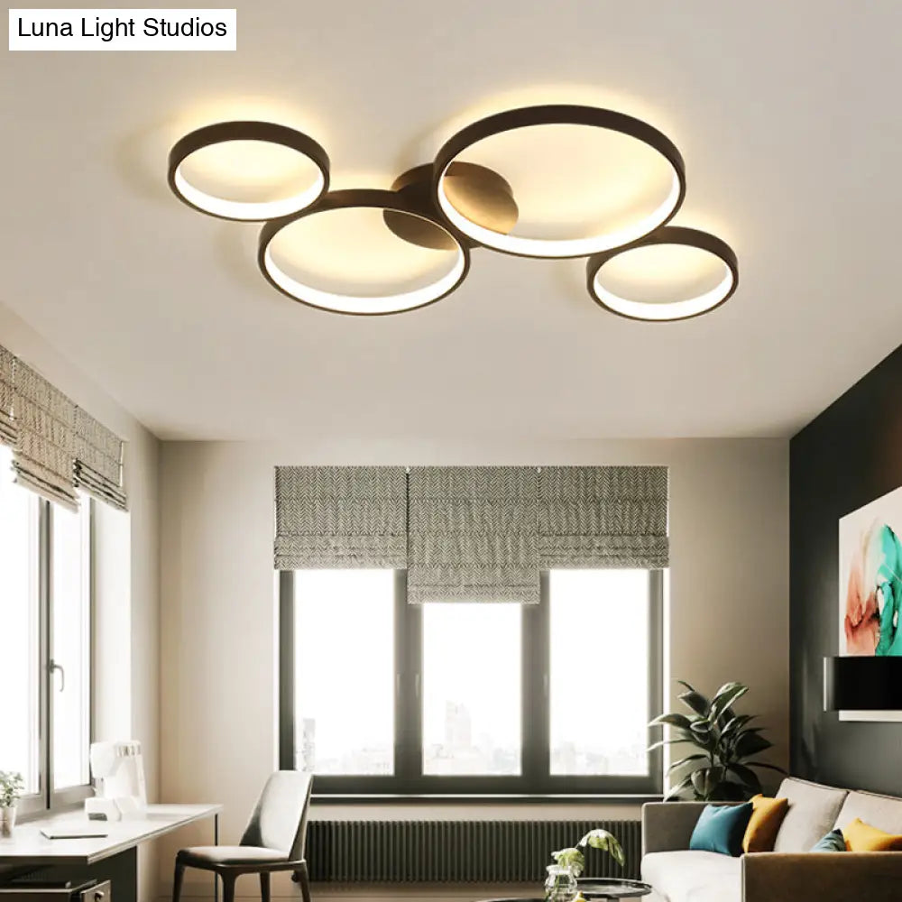 Black Acrylic Circle Ring Ceiling Light With 4 Flush Mounts For Living Room