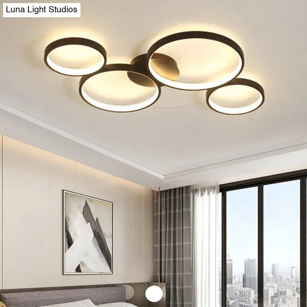 Black Acrylic Circle Ring Ceiling Light With 4 Flush Mounts For Living Room