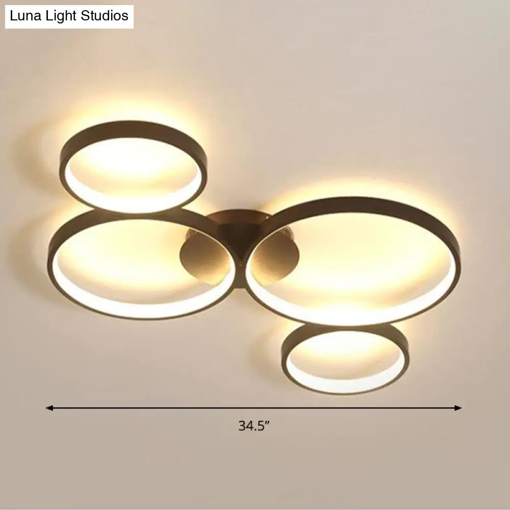 Black Acrylic Circle Ring Ceiling Light With 4 Flush Mounts For Living Room