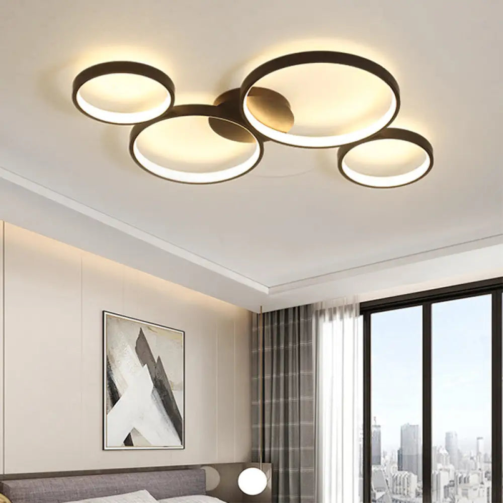 Black Acrylic Circle Ring Ceiling Light With 4 Flush Mounts For Living Room