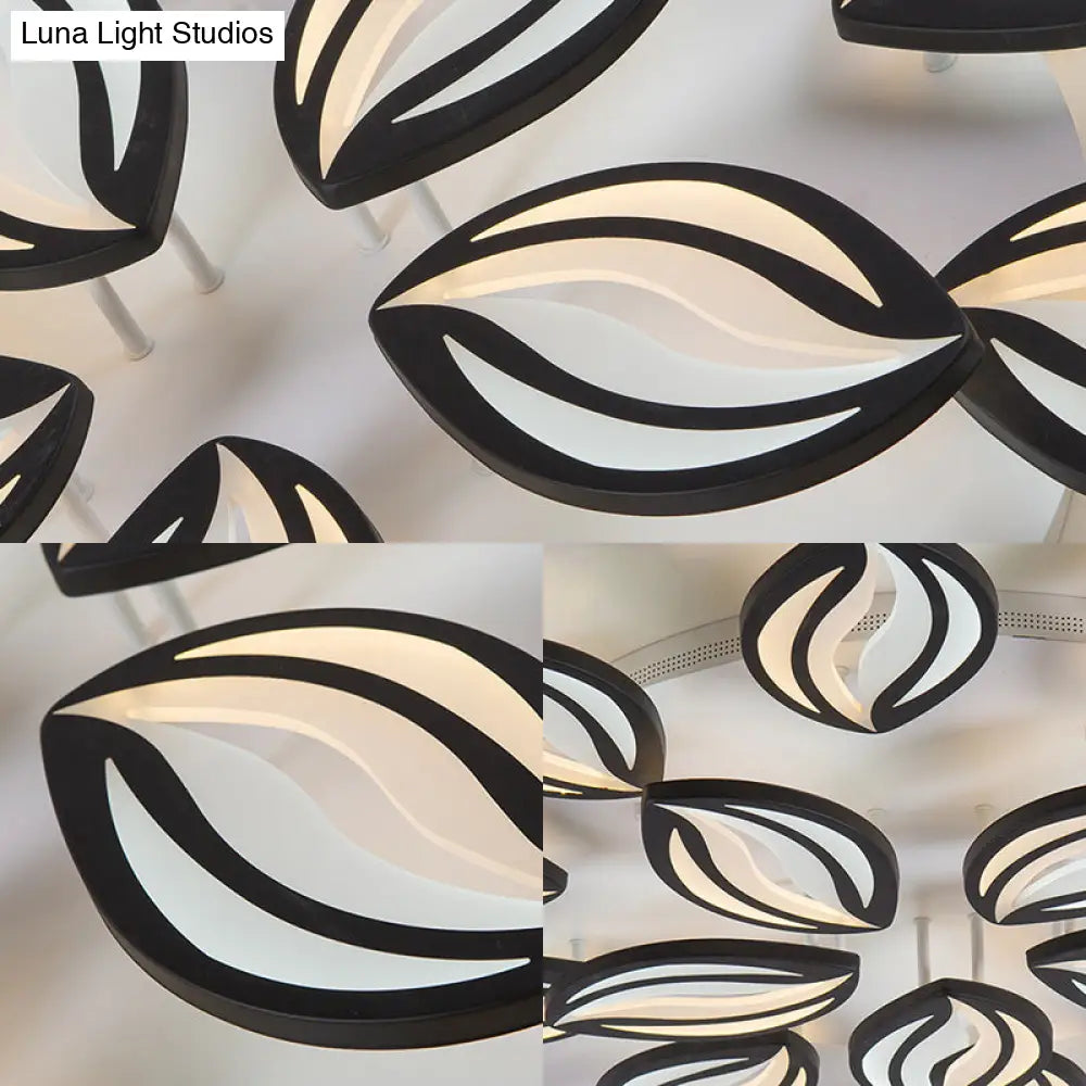 Black Acrylic Leaf Shape Flush Mount Led Ceiling Light - Modern Style For Hotel Shop
