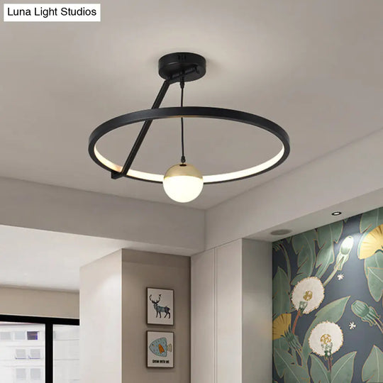 Black Acrylic Led Ceiling Flushmount Lamp - Simple Ring Design For Bedroom