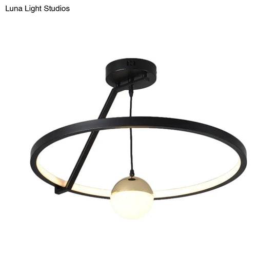 Black Acrylic Led Ceiling Flushmount Lamp - Simple Ring Design For Bedroom