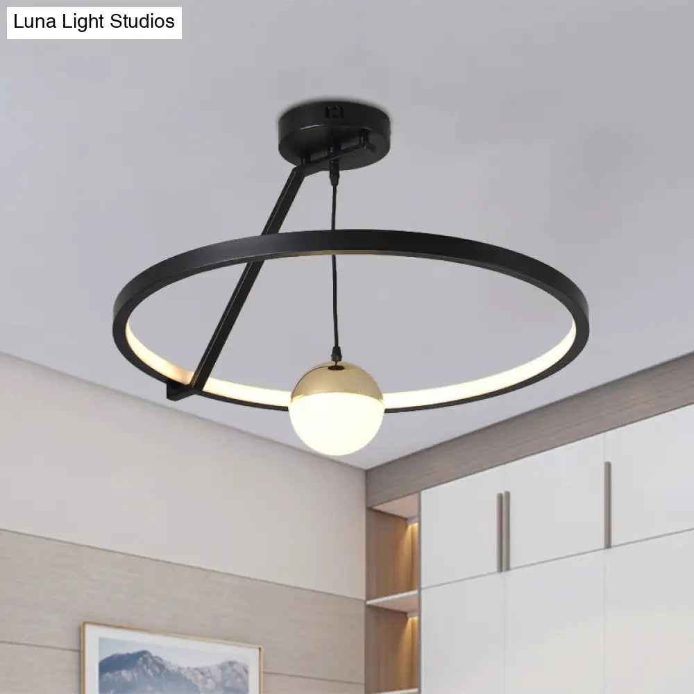 Black Acrylic Led Ceiling Flushmount Lamp - Simple Ring Design For Bedroom