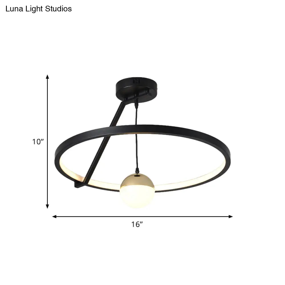 Black Acrylic Led Ceiling Flushmount Lamp - Simple Ring Design For Bedroom