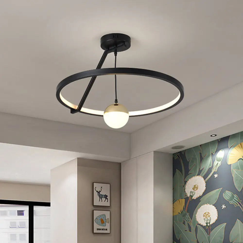 Black Acrylic Led Ceiling Flushmount Lamp - Simple Ring Design For Bedroom