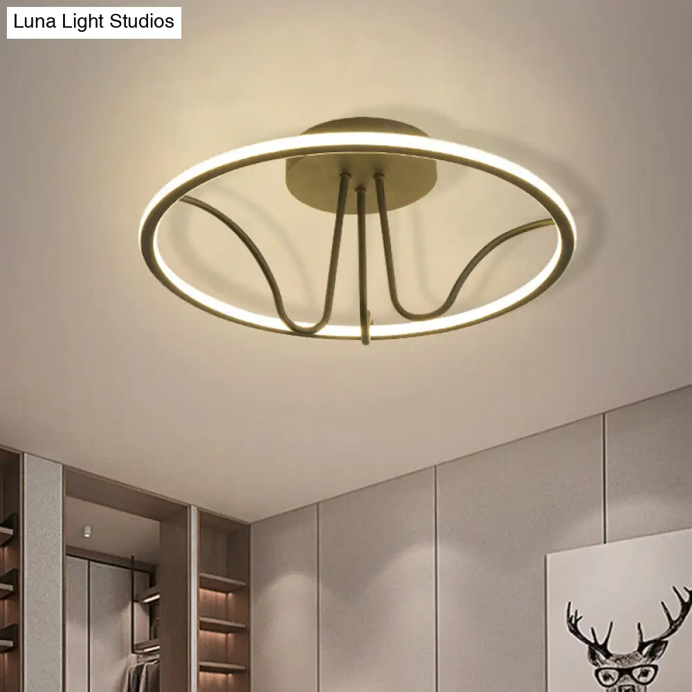 Black Acrylic Led Flush Ceiling Lamp - Minimalist Circular Semi Mount Light For Bedroom