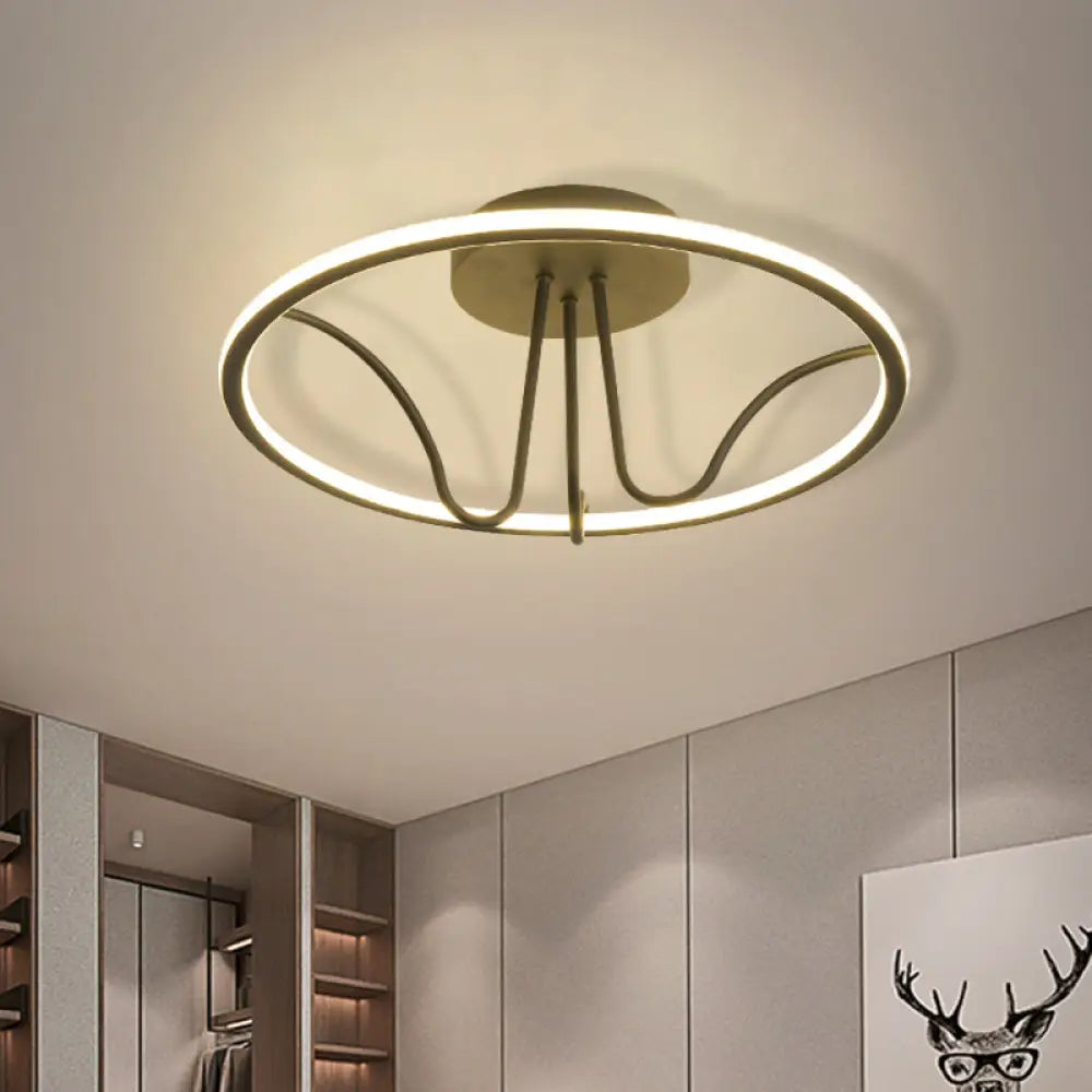 Black Acrylic Led Flush Ceiling Lamp - Minimalist Circular Semi Mount Light For Bedroom