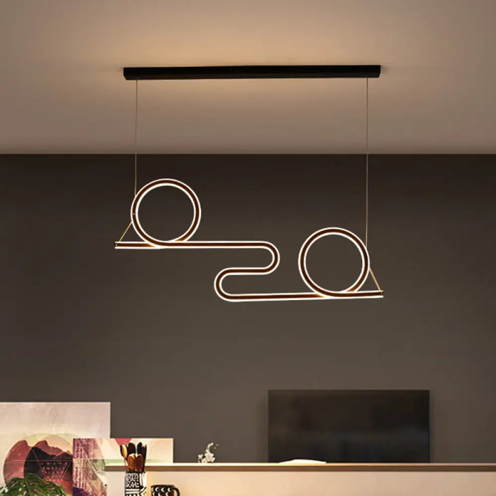 Black Acrylic Led Pendant Light - Contemporary Twisted Dining Room Ceiling Lamp