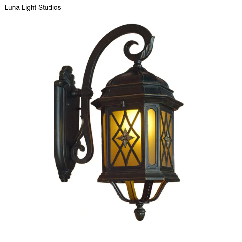 Black Aluminium Birdcage Outdoor Wall Sconce With Frosted Glass Shade