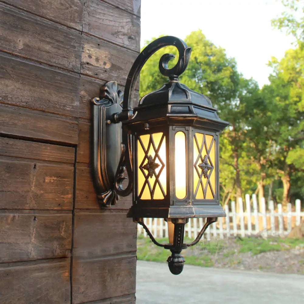 Black Aluminium Birdcage Outdoor Wall Sconce With Frosted Glass Shade