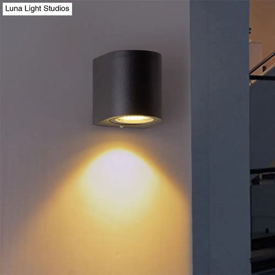 Black Aluminum Led Outdoor Cylinder Wall Light - Minimalist Flush Sconce