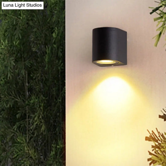 Black Aluminum Led Outdoor Cylinder Wall Light - Minimalist Flush Sconce