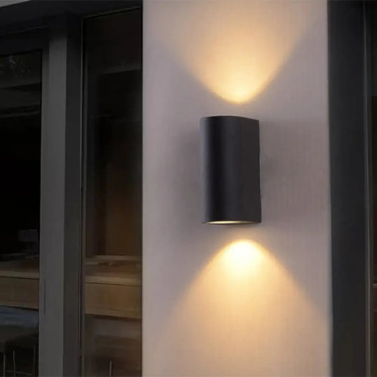 Black Aluminum Led Outdoor Cylinder Wall Light - Minimalist Flush Sconce / Small B