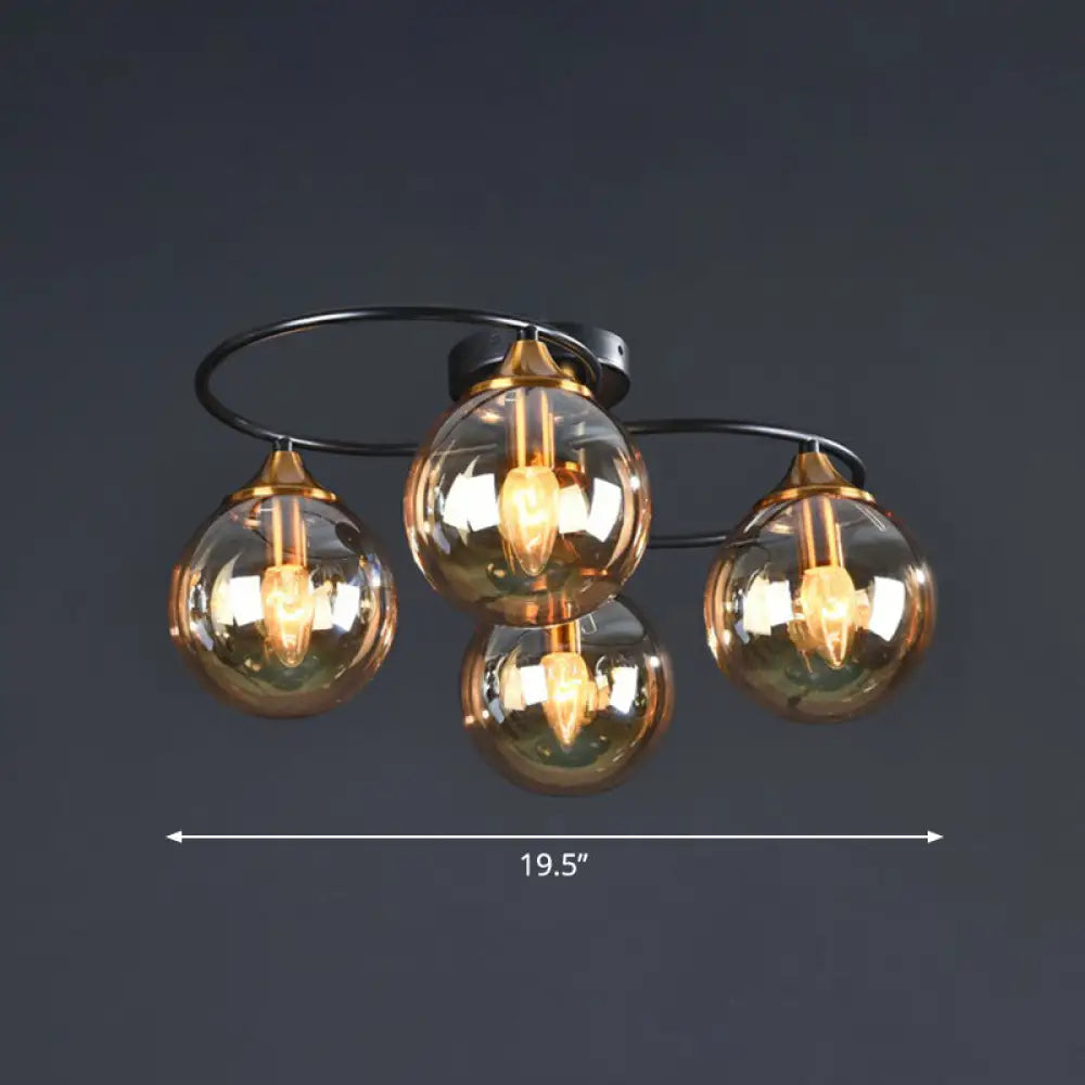 Black And Brass Postmodern Semi-Flush Chandelier With Glass Ball Shade For Ceiling Lighting 4 /