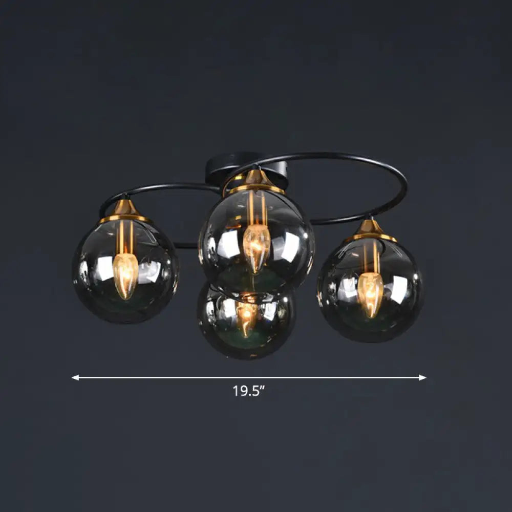 Black And Brass Postmodern Semi-Flush Chandelier With Glass Ball Shade For Ceiling Lighting 4 /